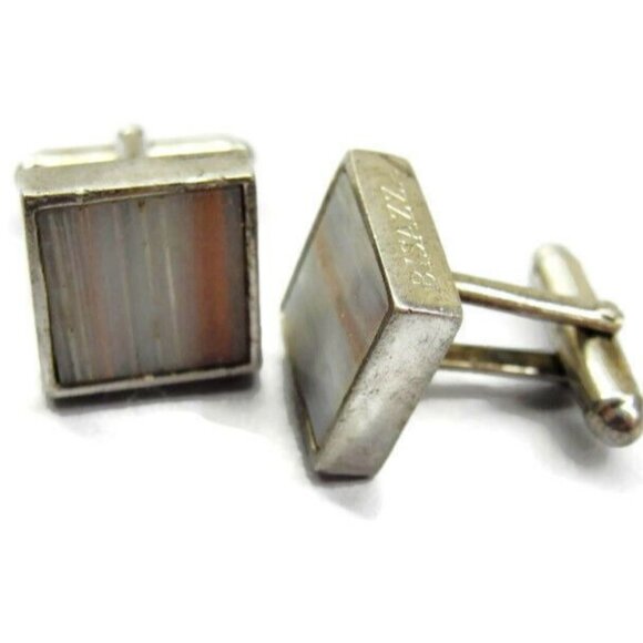Cuff Links Square White Copper Flake Cufflink Vintage Sterling Silver 925 Patina - Picture 4 of 12